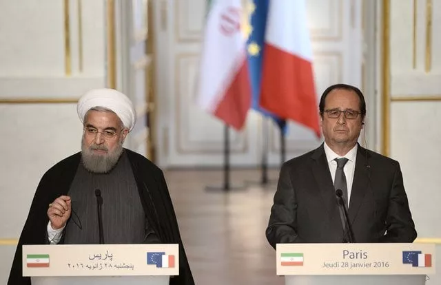 french president francois hollande and iranian president hassan rouhani l give a joint press conference on january 28 2016 at the elysee presidential palace in paris photo afp french president francois hollande and iranian president hassan rouhani l give a joint press conference on january 28 2016 at the elysee presidential palace in paris photo afp