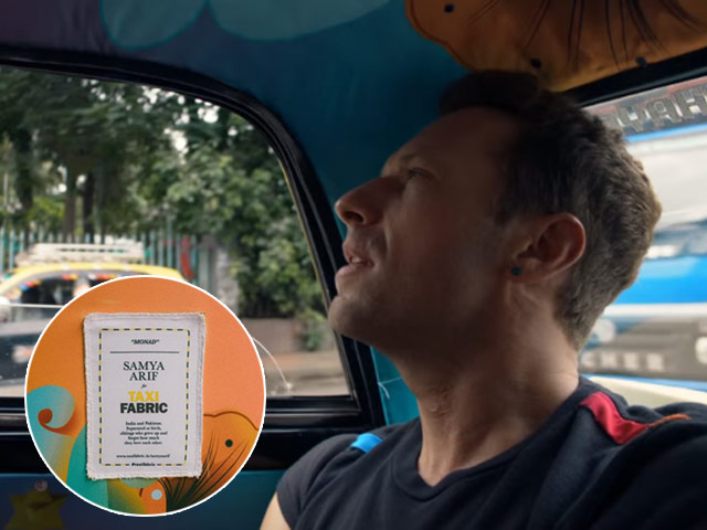 music video features chris martin seated at the back of the taxi designed by samya arif screengrab