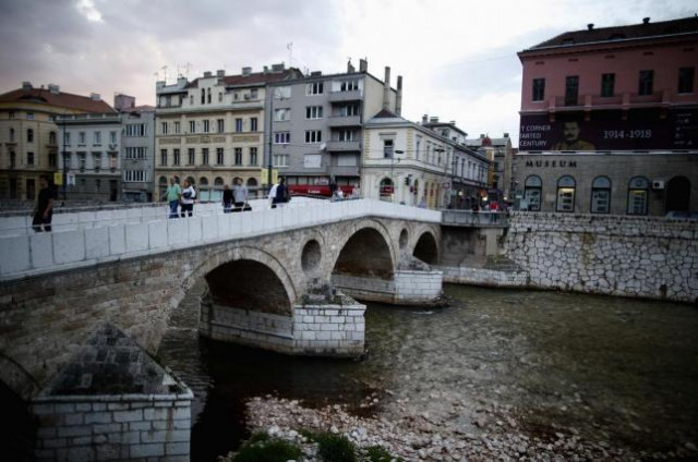 the latin bridge and street corner in front of the historical landmark where archduke franz ferdinand and his wife sophie were assassinated in sarajevo june 24 2014 photo reuters
