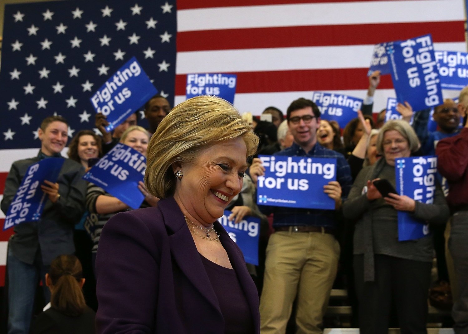 democratic presidential candidate former secretary of state hillary clinton arrives for a quot get out the vote quot event at nashua community college on february 2 2016 in nashua new hampshire photo afp