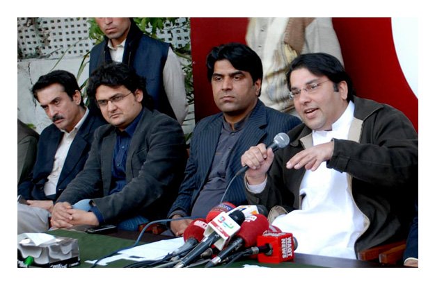 pti leader saifullah niazi addressing a press conference photo express