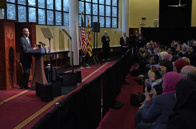 us president barack obama speaks at the islamic society of baltimore february 3 2016 in windsor mill maryland photo afp