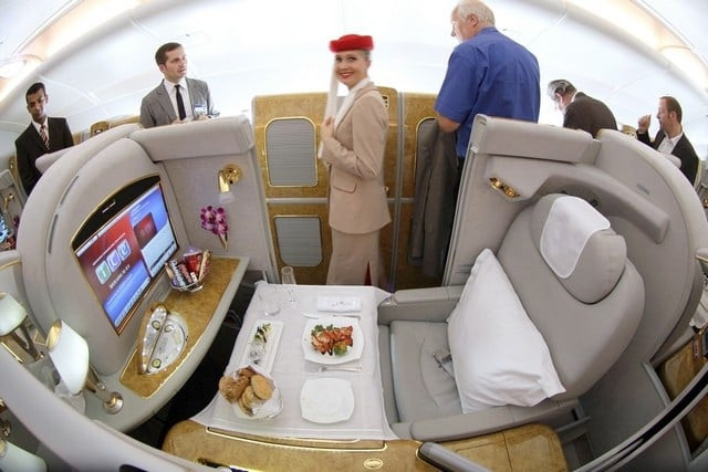 the first class section of an emirates a380 aircraft photo reuters the first class section of an emirates a380 aircraft photo reuters