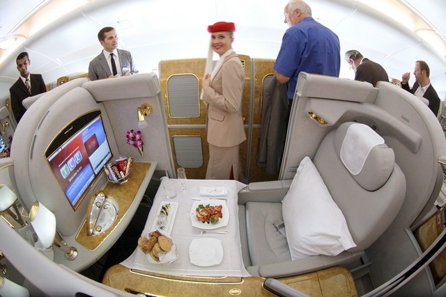 the first class section of an emirates a380 aircraft photo reuters
