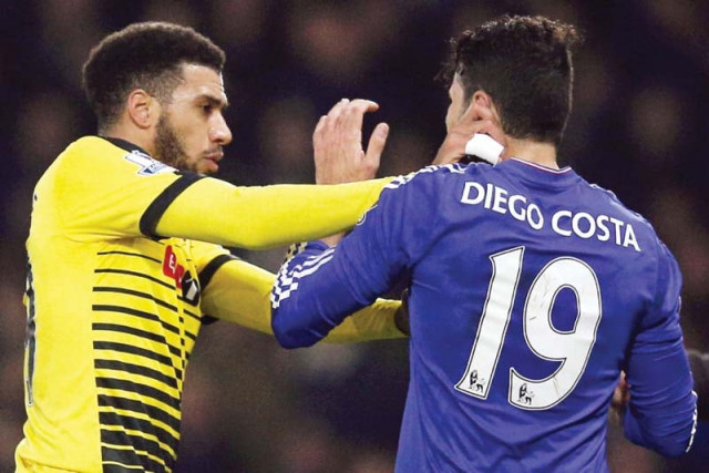 costa was involved in several tussles with watford players and hiddink felt that the hornets were deliberately trying to get the spaniard sent off photo afp costa was involved in several tussles with watford players and hiddink felt that the hornets were deliberately trying to get the spaniard sent off photo afp