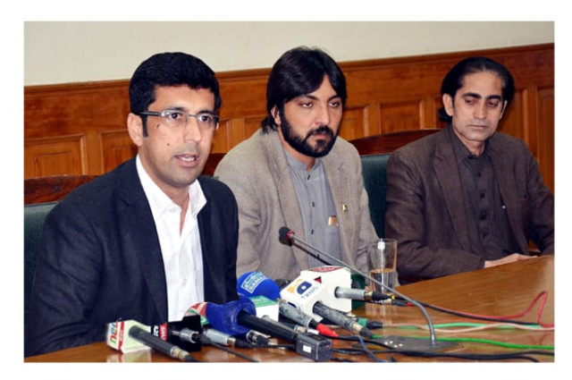 minister for health shahram khan tarakai addressing a press conference photo express