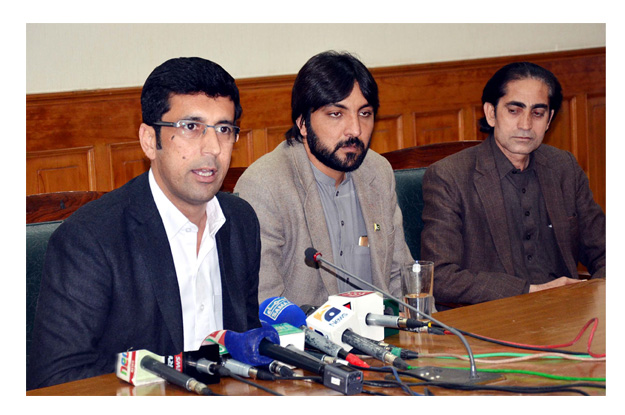 minister for health shahram khan tarakai addressing a press conference photo express