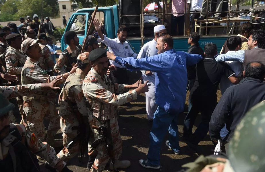 rangers baton charge on employees of pakistan international airlines pia during a protest near karachi international airport in karachi on february 2 2016 photo afp rangers baton charge on employees of pakistan international airlines pia during a protest near karachi international airport in karachi on february 2 2016 photo afp