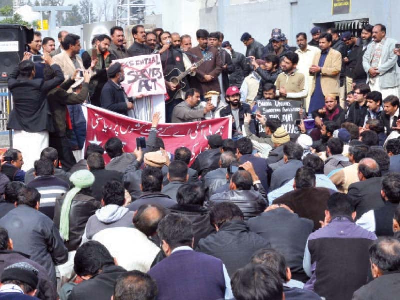 over 40 flights to and from benazir bhutto international airport were cancelled on saturday due to the strike joint action committee said that the protest would continue till the government dropped privatisation plan photo agha mehroz express