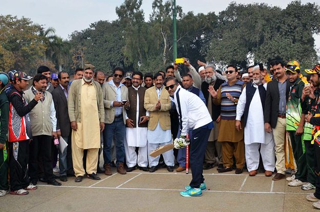 state minister for water and power abid sher ali playing cricket to inaugurate cricket tournament at boharanwali ground photo online