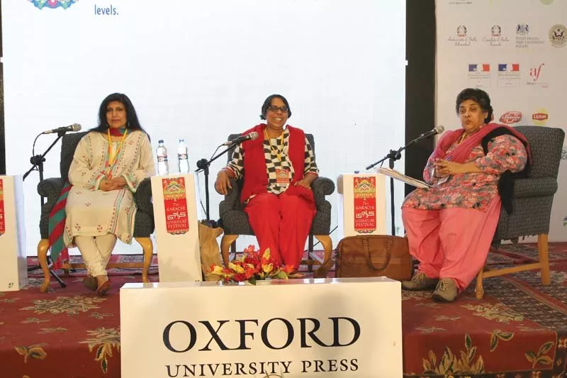activists fouzia saeed and ruchira gupta in conversation with shaheen attiqur rehman during the session titled facing wrongs and seeking rights the female perspective photo aysha saleem express activists fouzia saeed and ruchira gupta in conversation with shaheen attiqur rehman during the session titled facing wrongs and seeking rights the female perspective photo aysha saleem express