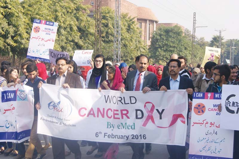 students and teachers at the awareness walk organised by emed in connection with world cancer day photo express