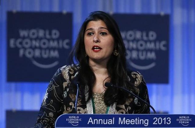 journalist and filmmaker sharmeen obaid chinoy speaks after receiving the crystal award during the annual world economic forum wef meeting 2013 in davos january 22 2013 photo reuters