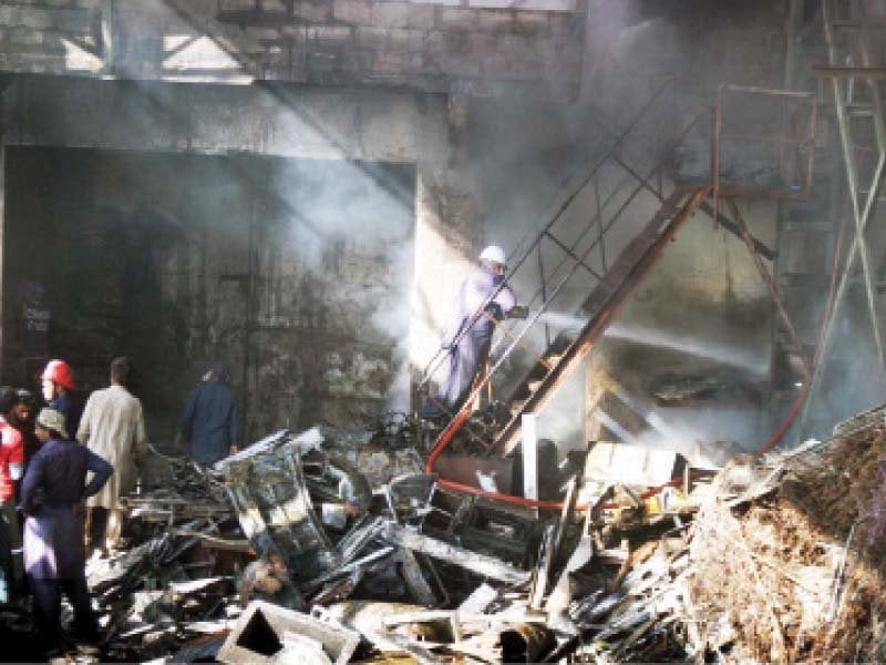 a labourer was killed and four other injured during a fire at an iron scrap godown located in haroonabad in site industrial area photo online