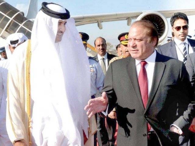 prime minister nawaz sharif receives qatari emir at the nur khan base in rawalpindi on march 23 2015 photo app