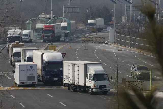 vehicles leaving the kaesong joint industrial zone pass through disinfectant spray before a checkpoint at the ciq immigration centre near the demilitarized zone dmz separating north an south korea in paju on february 11 2016 photo afp vehicles leaving the kaesong joint industrial zone pass through disinfectant spray before a checkpoint at the ciq immigration centre near the demilitarized zone dmz separating north an south korea in paju on february 11 2016 photo afp