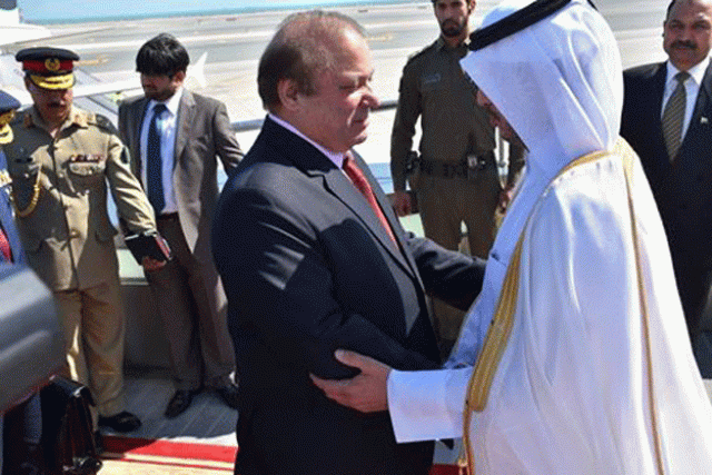 pm nawaz sharif being received by prime minister of qatar sheikh abdullah bin nasir bin khalifa al thani at hamad international airport doha on february 10 2016 photo pid pm nawaz sharif being received by prime minister of qatar sheikh abdullah bin nasir bin khalifa al thani at hamad international airport doha on february 10 2016 photo pid