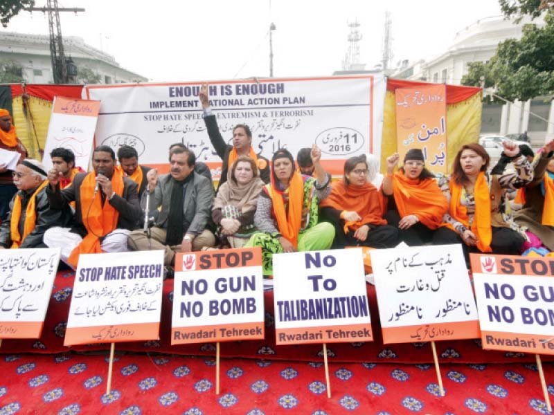 civil society organisations in lahore held a demonstration under the rawadari tehreek in front of the lahore press club on thursday as well photo abid nawaz express