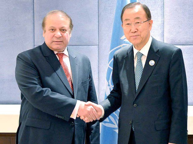 in this file photo pm nawaz sharif meets un secretary general ban ki moon photo afp