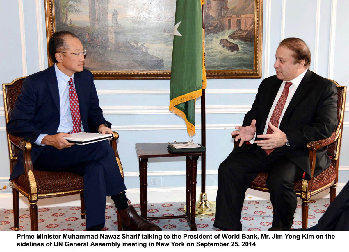 in this file photo prime minister nawaz sharif r and world bank president jim yong kim in a meeting in new york photo pid