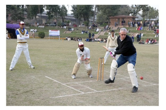 british council director kevin mclaven swindling his bat during the tournament photo express british council director kevin mclaven swindling his bat during the tournament photo express