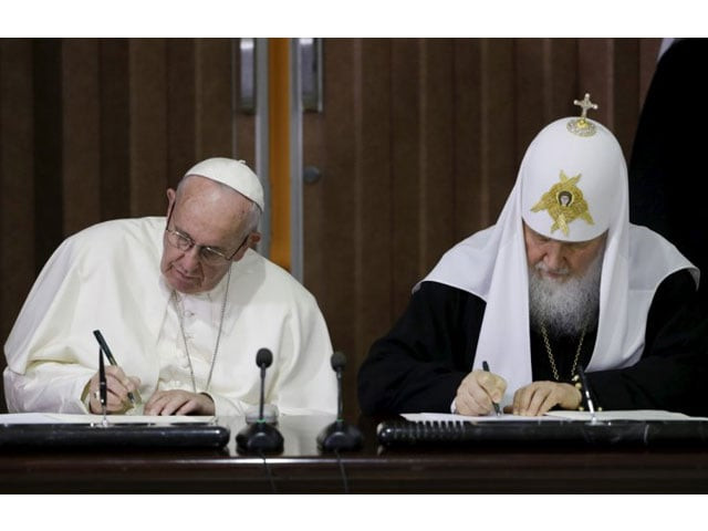 pope francis and russian orthodox patriarch kirill sign a joint declaration on religious unity in havana cuba photo reuters pope francis and russian orthodox patriarch kirill sign a joint declaration on religious unity in havana cuba photo reuters