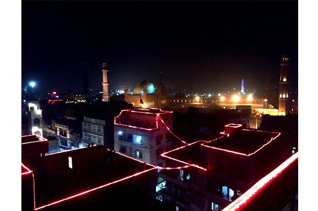 a web of led lights has been installed in taxali area photo facebook