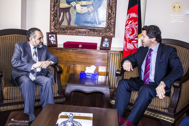 this picture released by afghan foreign ministry shows pakistan ambassador in kabul abrar hussain l meeting with afghan deputy foreign minister hekmat khalil karzai r in kabul on february 14 2016