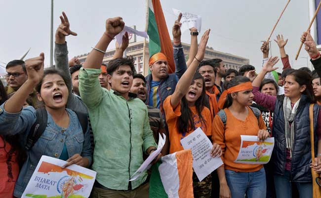 demonstrations being held against the protests in jnu in delhi photo press trust of india