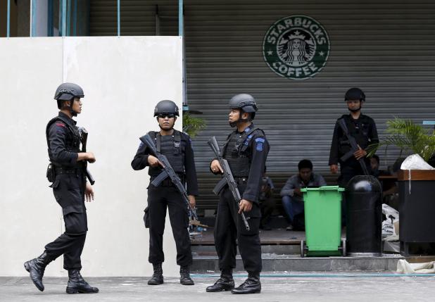 indonesian police stand guard at the site of a militant attack in central jakarta indonesia in this january 16 2016 file photo photo reuters