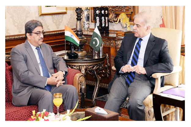 indian high commissioner gautam bambawale in a meeting with chief minister shehbaz sharif photo nni