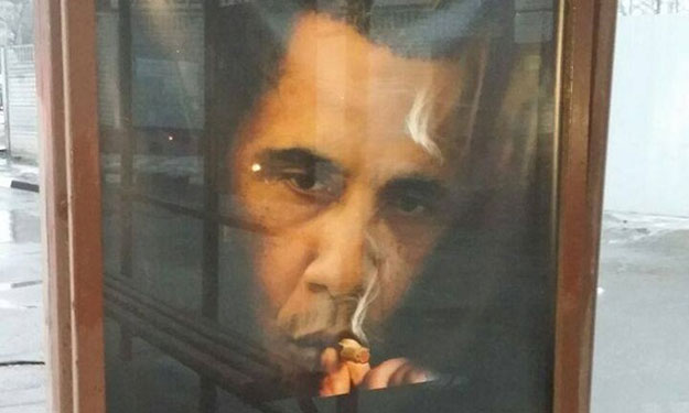 the obama smoking advert that appeared on moscow bus shelters photograph dmitry gudkov facebook via guardian