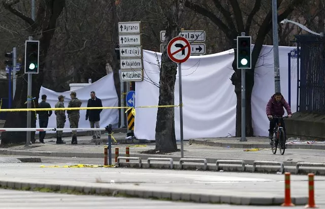 the entrance of a street which leads to the site of last night 039 s explosion site is blocked by canvas in ankara turkey february 18 2016 twenty eight people were killed and dozens wounded in turkey 039 s capital ankara on wednesday when a car laden with explosives detonated next to military buses near the armed forces 039 headquarters parliament and other government buildings the turkish military condemned what it described as a terrorist attack on the buses as they waited at traffic lights in the administrative heart of the nato member 039 s capital photo reuters