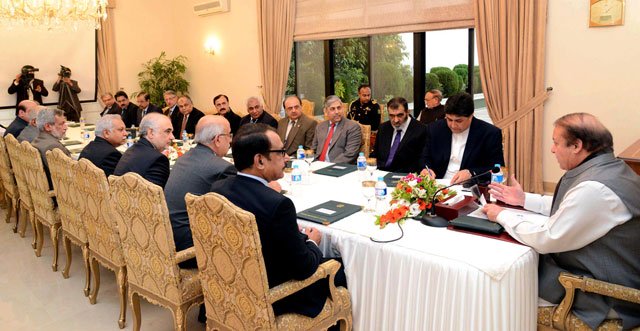 prime minister nawaz sharif in a meeting with newly appointed grade 22 officers at the prime minister 039 s house in islamabad on february 19 2016 photo pid