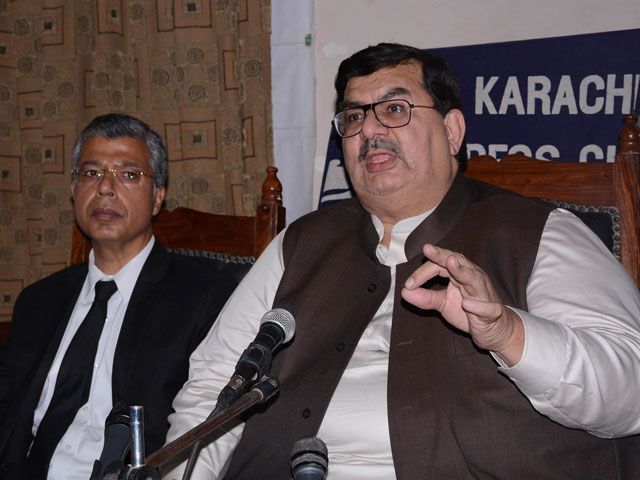 aqeel karim dhedhi addressing a press conference in karachi photo mohammad noman express