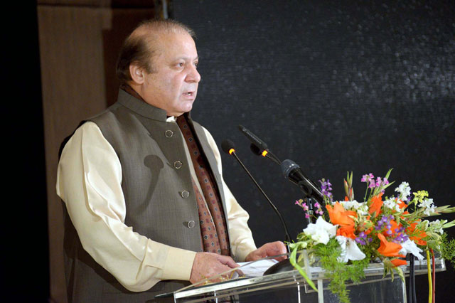 prime minister addressing participants on the screening of documentary a girl in the river at pm s office in islamabad on february 22 2016 photo pid