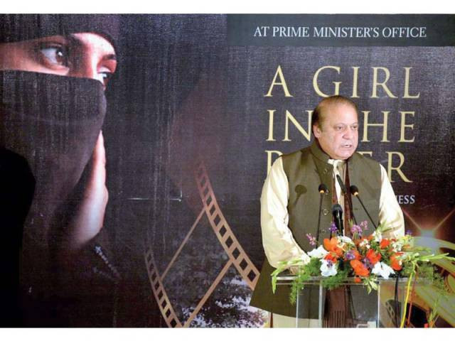 pm nawaz sharif addresses at the screening of ms sharmeen chinoy s documentary a girl in the river the price of forgiveness at pm office photo app pm nawaz sharif addresses at the screening of ms sharmeen chinoy s documentary a girl in the river the price of forgiveness at pm office photo app