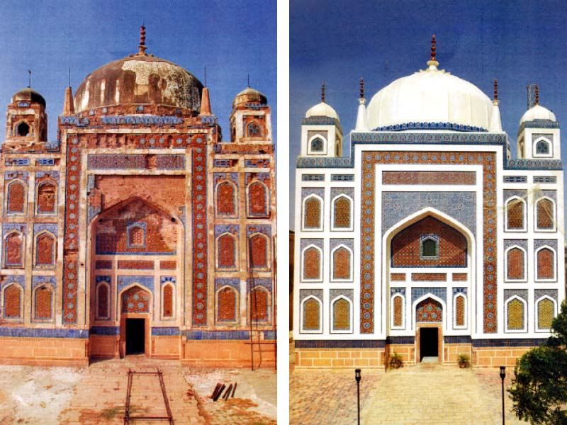 a before and after view of renovated mausoleums of the talpurs the cost of the renovation was rs25 million photos courtesy endowment fund trust