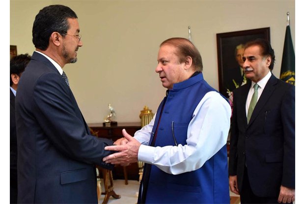 prime minister nawaz sharif welcoming afghan wolesi jirga s speaker abdul raouf ibrahimi at pm house photo inp prime minister nawaz sharif welcoming afghan wolesi jirga s speaker abdul raouf ibrahimi at pm house photo inp