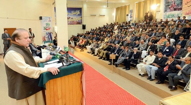 prime minister nawaz sharif addressing the launching ceremony of national health programme in muzaffarabad on february 25 2016 photo pid