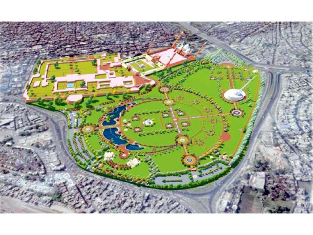 a bird s eye view of the project s master plan with the lahore fort and the badshahi masjid in the background photo pha