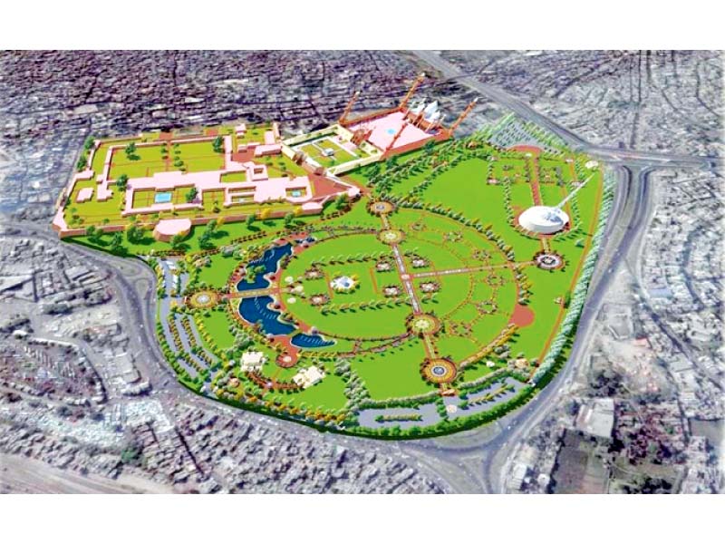 a bird s eye view of the project s master plan with the lahore fort and the badshahi masjid in the background photo pha