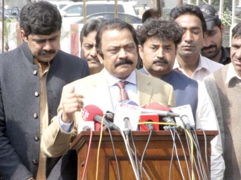 law minister rana sanaullah addresses newsmen after the provincial assembly session photo abid nawaz express