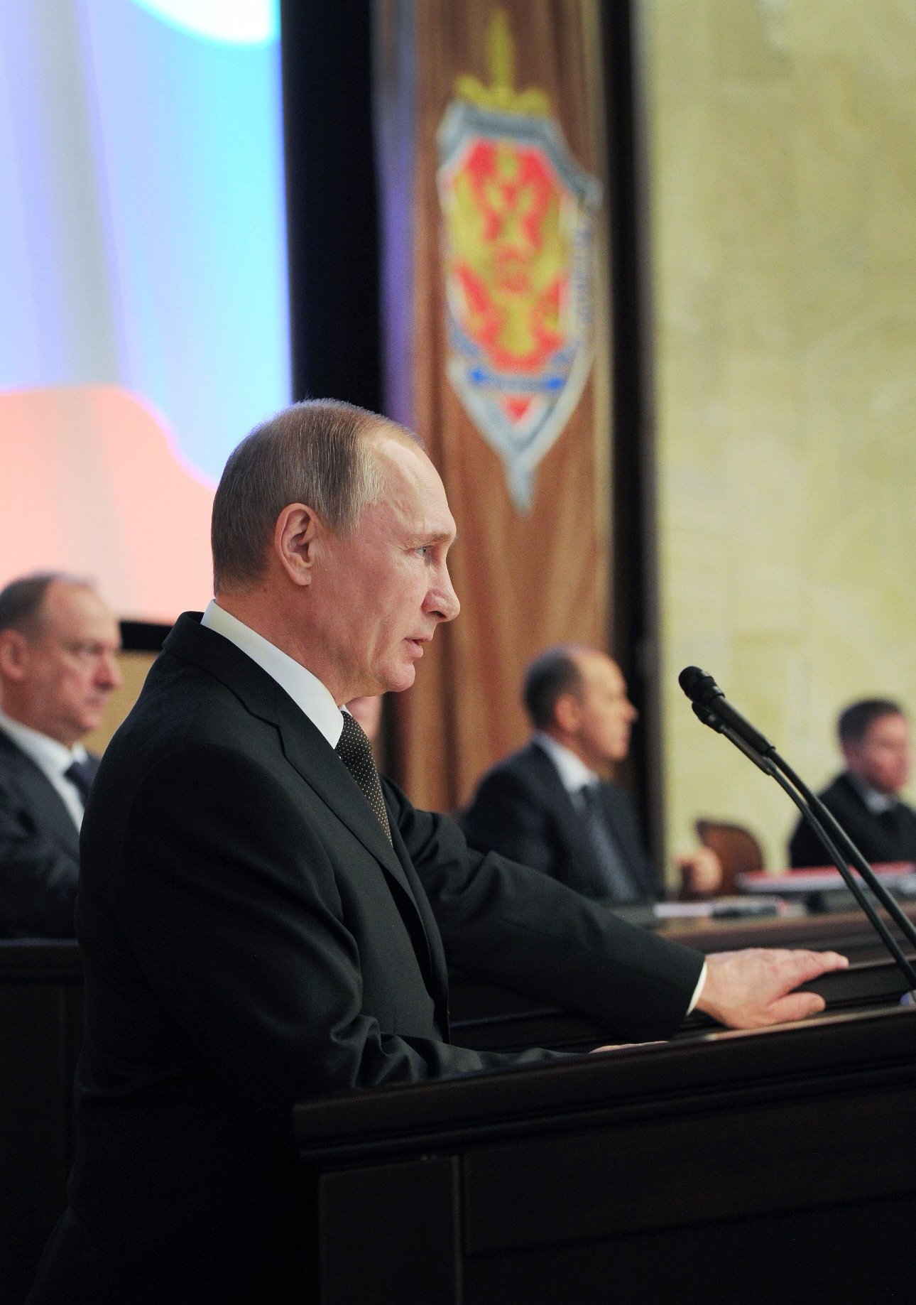 russian president vladimir putin addresses to the russian federal security service fsb board members in moscow on 26 february 2016 photo afp