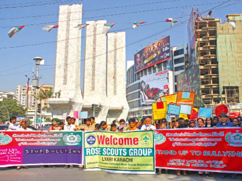 the walk started from diamond super store near the racecourse traffic signal and concluded at the ombudsman s camp office in bath island after passing through teen talwar photo ayesha mir express