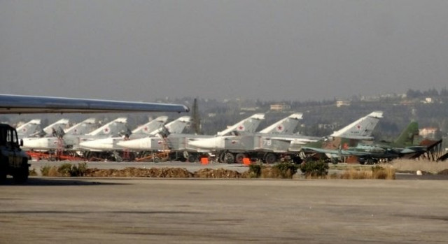 a general view shows russian fighter jets on the tarmac at the russian hmeimim military base in latakia province in the northwest of syria on february 16 2016 photo afp