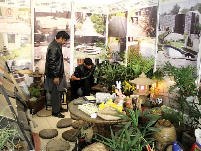 stalls at a three day exhibition on building material titled collaborative ecologies organised by the institute of architects rawalpindi islamabad photo muhammad javaid express