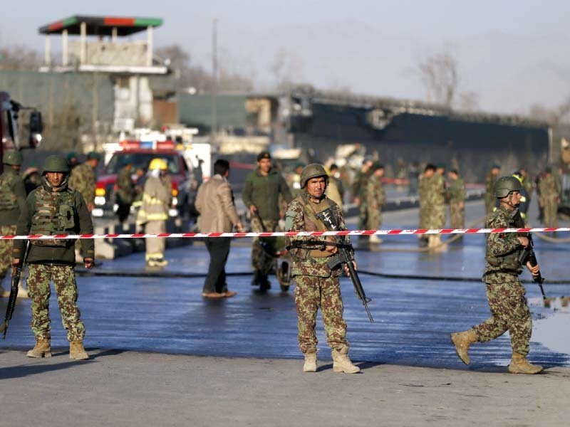 afghan soldiers keep watch at the site of the attack in kabul photo reuters