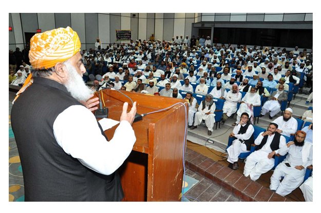 jui f chief addressing party workers who were elected in the recently concluded local body elections in sindh photo online