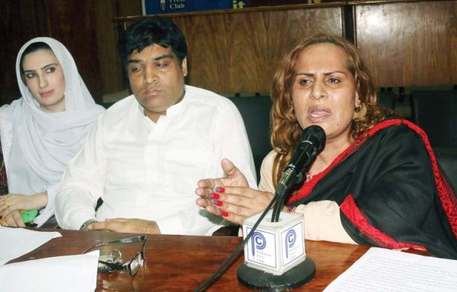 transaction president farzana addresses a conference at peshawar press club photo express